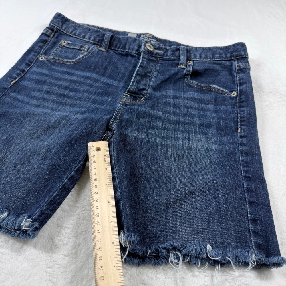 Mossimo Boyfriend Denim Shorts Womens 8 Dark Wash Blue Excellent Raw Hem Stretch - Picture 11 of 11